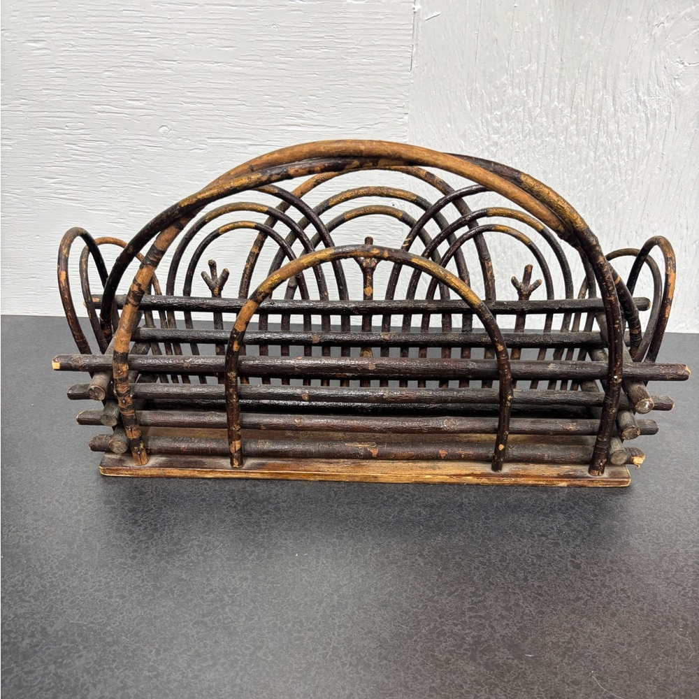 Vintage Rustic Hand-Made Twig Basket Shelf, Primitive Wall Décor, Distressed